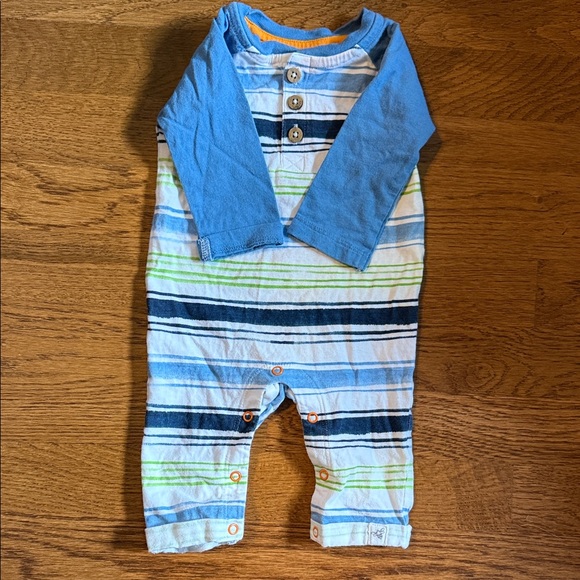 Burt's Bees Baby Blue and Striped Bodysuit - Picture 1 of 1
